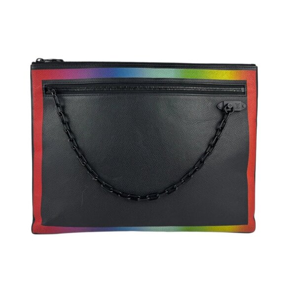 LOUIS VUITTON Taiga Pochette A4 Clutch Bag Black/Multicolor - Picture 1 of 13